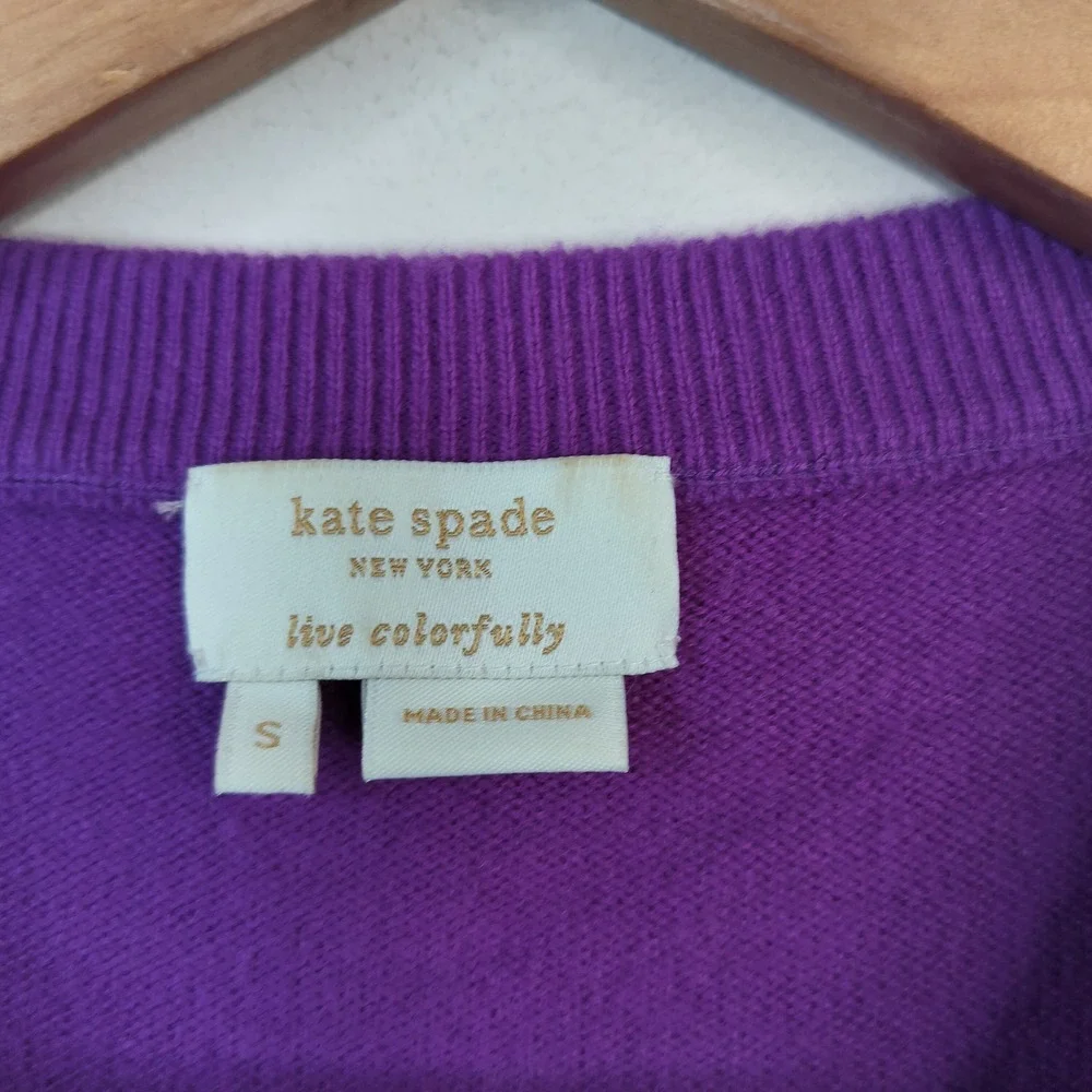 Kate Spade Wool Cashmere Cardigan Small Womens Rhinestone Button Preppy Purple